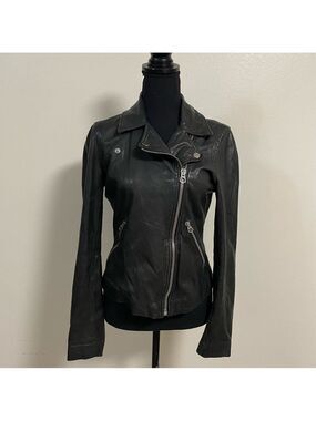 Madewell Jacket Women’s Size Small Black Washed Leather Motorcycle Jacket Moto